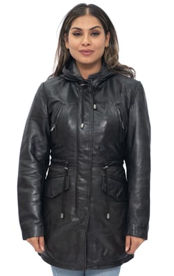Dames leren parka jas met capuchon-Boekarest