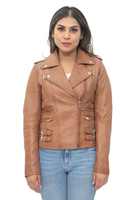 Dames leren vintage Brando Bikerjack-Orlando