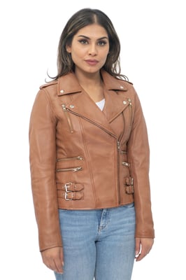 Dames leren vintage Brando Bikerjack-Orlando