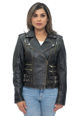 Damläder Vintage Brando Bikerjacka-Orlando