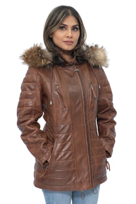 Dames gewatteerde leren parka jas-Curitiba