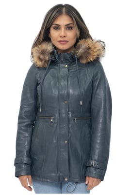 Dames lederen parka jas met capuchon-Putian