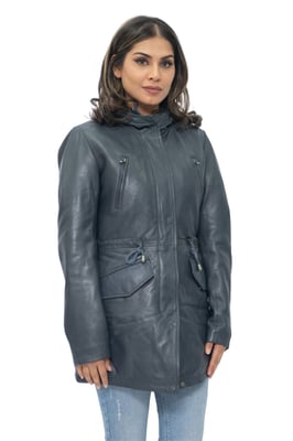 Dames leren parka jas met capuchon-Boekarest