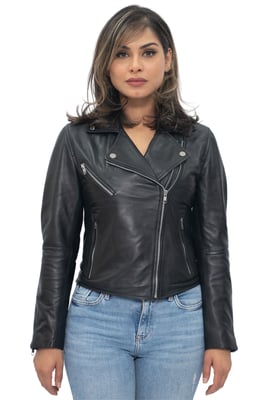 Dames klassiek rood nappaleer retro bikerjack-Bergen