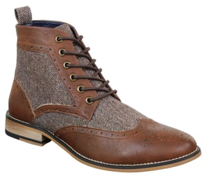 Heren klassieke Tweed Oxford enkellaarzen in bruin leer
