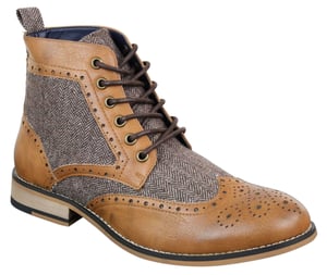 Klassieke Tweed Oxford-enkellaarzen voor heren in bruin leer