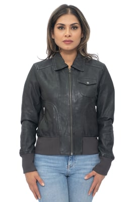 Dames leren MA-1 Varsity jack-Ann Arbor