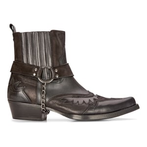 Heren lederen cowboy-enkellaarzen zwartbruin Cubaanse biker winklepicker western