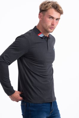 D-Rock Mens Polo Shirt with Dual-Stripe Collar Long Sleeve