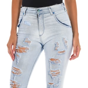 Long Denim Pants worn and torn effect 10DBF0803 woman