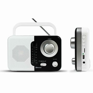 Soundz SZ412 AM/FM Portable Bluetooth Radio With USB Port And SD Card Slot White & Black