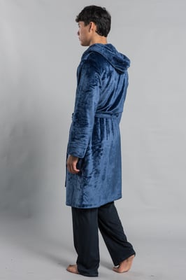 Blue Plush Dressing Gown With Hood