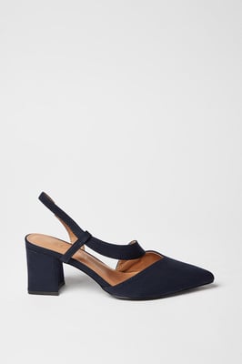 Wide Fit Eve Asymmetric Strap Block Heel Pointed Court Shoes