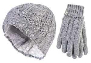 Heat Holders - Damesmuts en handschoenenset voor de winter - Lichtgrijs