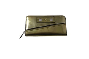 Alexander McQueen Zip Long Wallet with Metal Stud Detail in Gold Leather
