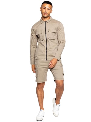 Enzo | Heren Cargo Trainingspak Met Korte Broek Set - Beige