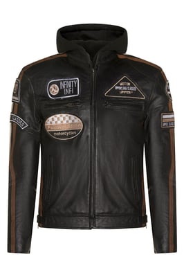 Mens Racing Hooded Leather Biker Jacket-Detroit