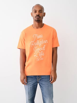 Relaxed Rope Embroidered Tee in Orange