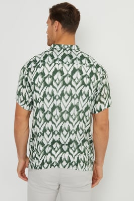 Green 'Corbar' Printed Revere Collar Short Sleeve Shirt