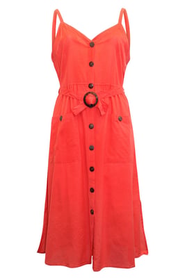Button Through Sleeveless Belted Maxi Dress