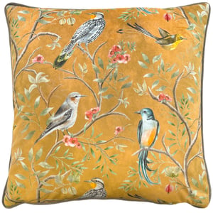 Wylder Tropics Orient Chinoiserie Birds Piped Velvet Cushion Cover