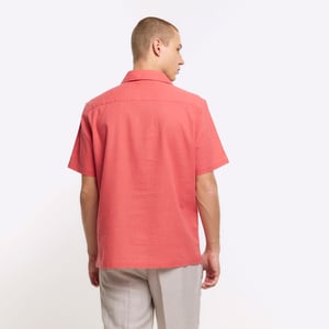 River Island Mens Shirt Coral Regular Fit Linen Blend
