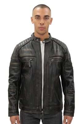 Heren vintage zwart leren bikerjack-Napels