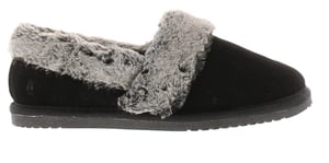 Hush Puppies Womens Slippers Full Fluffy Ariel Suede Leather black
