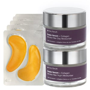24K Gold + Antioxidant Hydrating Eye Treatments Pads + Snake Venom + Collagen Wrinkle Filler Day Moisturiser 50ml + Snake Venom + Collagen Wrinkle Filler Night Moisturiser 50ml
