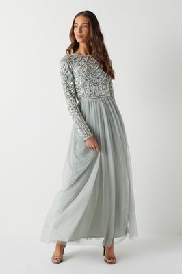 Pearl Embellished Bodice Bridesmaids Tulle Skirt Dress