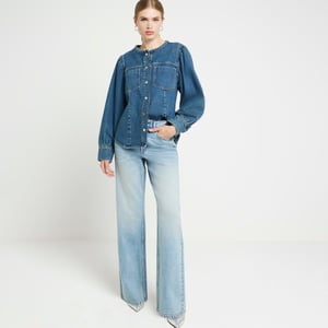 River Island Womens Straight Jeans Blue High Waisted Relaxed