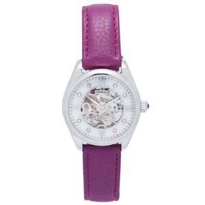 Empress Magnolia Automatic MOP Skeleton Dial Leather-Band Watch