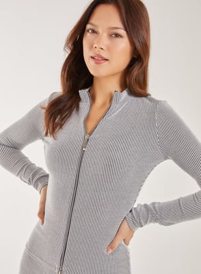 Two Tone Rib Double Zip Top