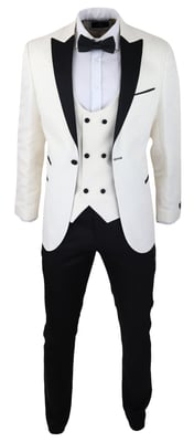 Heren beige smoking blazer vest brokaat ivoor satijn paisley dinerjas
