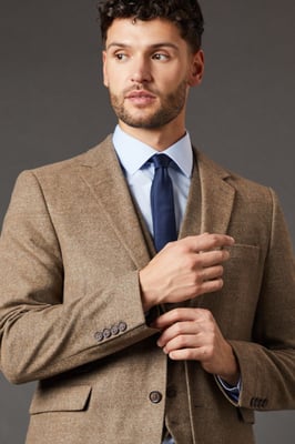 Light Brown Tweed Look Tailored Fit Suit Jacket