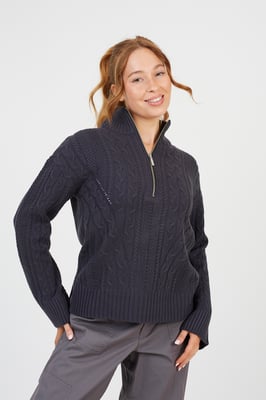 Charcoal Half Zip Cable Knit Jumper