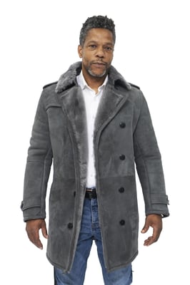 Pea Coat i shearling fårskinn mocka för herrar-Cali