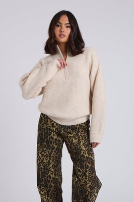 Urban Bliss Cream Ribbed Half Zip Jumper