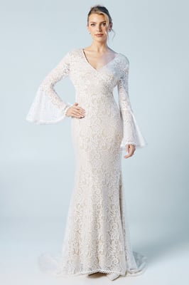 Flare Sleeve Boho Stretch Lace Fishtail Wedding Dress