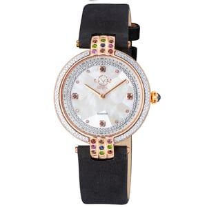 GV2 Matera Women's Swiss Quartz White Mother of Pearl Dial Black Suede Watch Diamond Watch