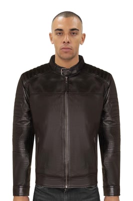 Mens Black Leather Quilted Biker Jacket - Paris