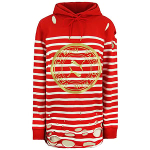 Puma x Balmain Dam Röd Vit Distressed Hoodie
