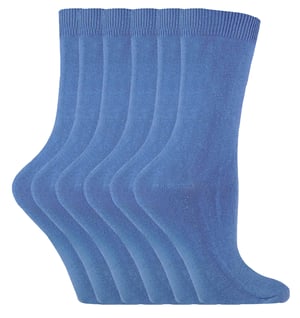 Set van 6 effen, casual katoenen damessokken - PL30 Denim Blauw
