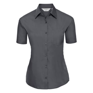 Russell Collection Womens/Ladies Poplin Easy-Care Short-Sleeved Shirt (Convoy Grey)