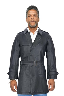 Trenchcoat i svart läder för herrar-Memphis