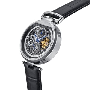 Heritor Automatic Lincoln leren band skelet horloge met maanfase