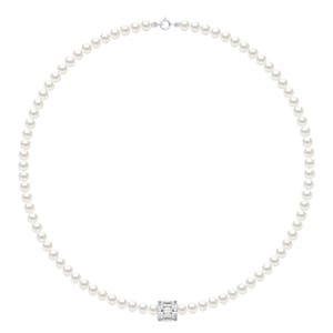 Necklace Row of Real Cultured Freshwater Pearls Semi Round 5-6 mm