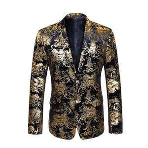 Snygg guldblåsa klänning blommig blazer