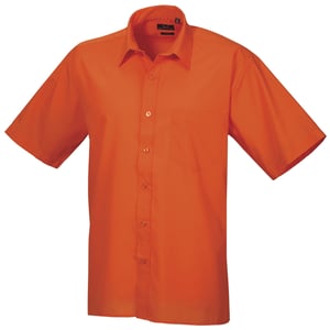 Premier Heren Korte Mouw Formele Poplin Gewoon Werk Shirt (Oranje)