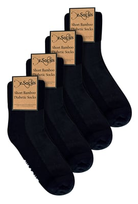 Mens Bamboo Diabetic Ankle Socks | Dr.Socks | Extra Wide Trainer Socks in Black & White - Black